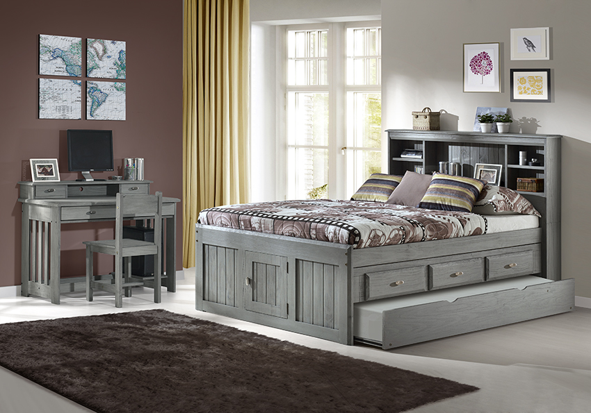 Full Grey Bookcase (w Trundle or Drawers)